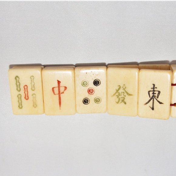 Vintage Carved Bone Mahjong Tile Bracelet - Picture 2 of 6